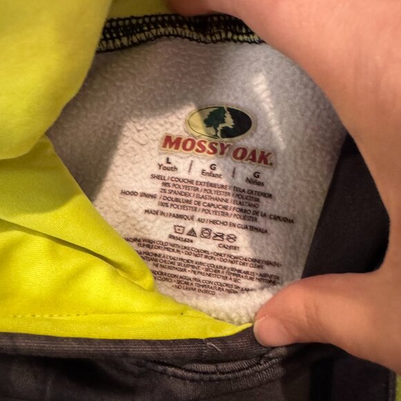 Mossy Oak Youth Large Camo Hoodie Hunting Sweatshirt Neon Lined with Pockets - Picture 5 of 7